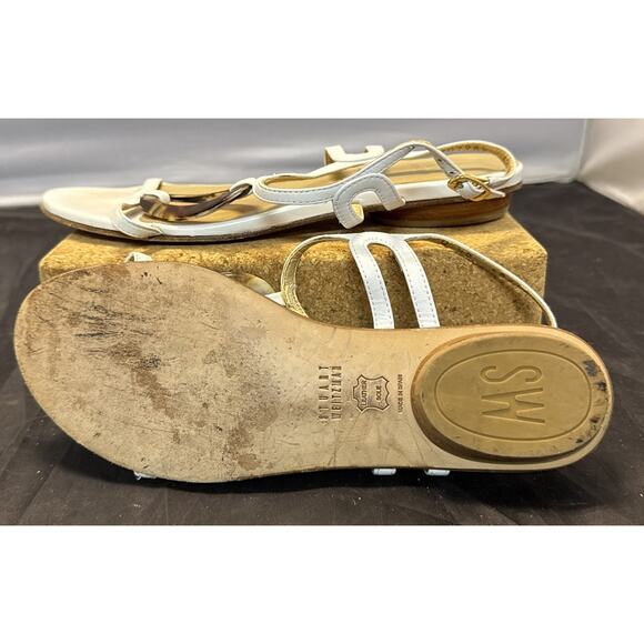 Stuart Weitzman White Tortoise Shell Patent Leather Sandals Women’s 6.5 Shoes - Picture 7 of 15